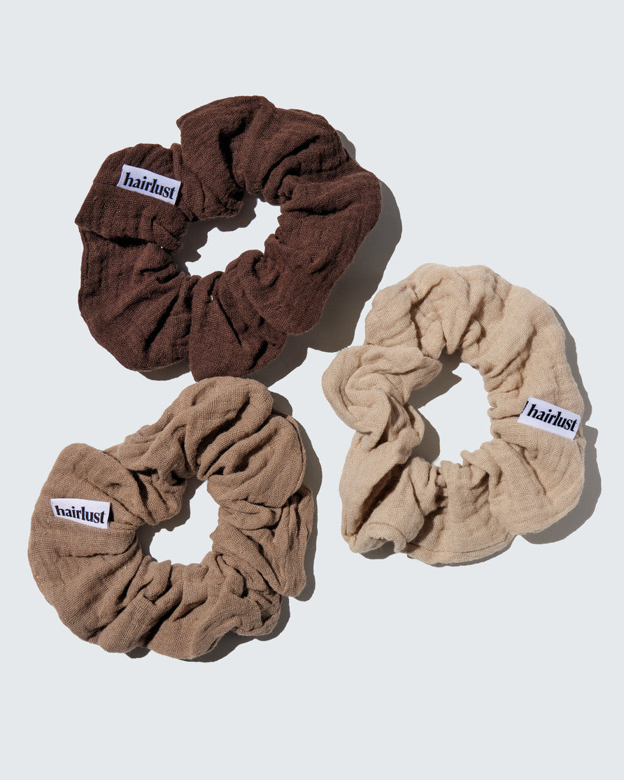 Cotton Scrunchies, Medium, 3-Pack, Coffee