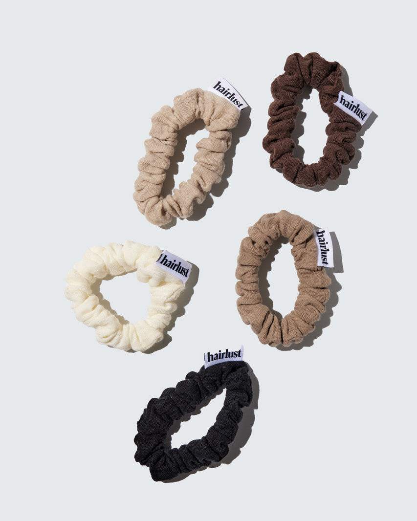 Cotton Scrunchies, Small, 5-Pack, Coffee