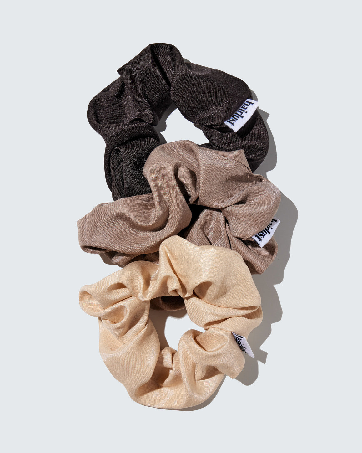 Satin Silk Scrunchies, Medium, 3-Pack, Coffee